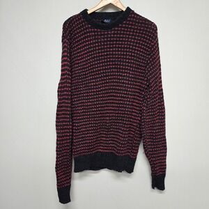 Woolrich Birds Eye Crewneck Sweater Mens L Red Charcoal Wool USA Cabin Heritage